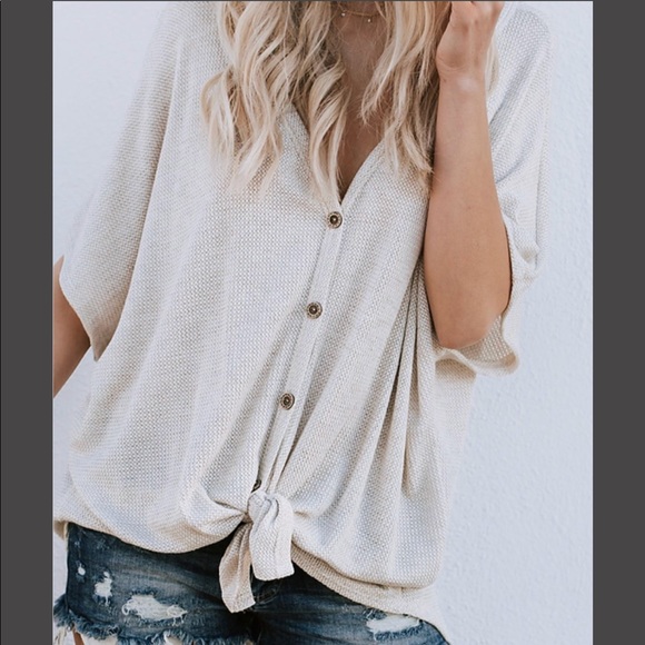 Tie up waffle knit top - Picture 3 of 6